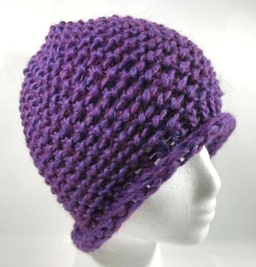 Hand Knitted Hat Beanie Purple Ultraviolet Adult Women's Teen Wool Alpaca Blend - Picture 1 of 4