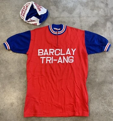 De colección Años 70 Gran Bretaña Ciclismo Tejido Jersey Kit y Sombrero Gorra Barclay Tri-Ang LRG EXC Foto 1 de 4