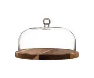 Glass Cheese Dome with Wooden Base 26cm Presentation Boxed New - Picture 1 of 2
