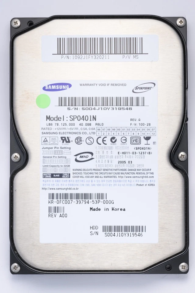 Samsung SpinPoint 40GB IDE Desktop Hard Drive P/N SP0401N - Image 1 of 2