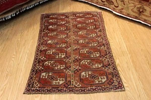 Vintage Turkmen tribal rug Beshir Design 3'x5' Handmade Hand Knotted Caucasian - Picture 1 of 7