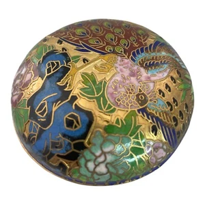 Vintage Cloisonné Enamel Floral Peacock Round Trinket Jewelry Box - Picture 1 of 8