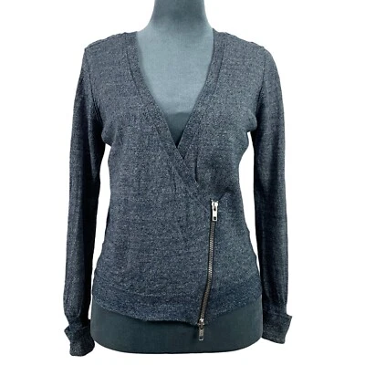 J. Cárdigan Crew Mujer Medio Azul Gris Cremallera Asimétrica Mezcla Lana Lino Foto 1 de 4