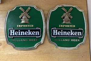 X2 Vintage Heineken Bier Schild Kunststoff Plakette Männerhöhle Bar Holland Bier 8,5"x9,5" - Bild 1 von 8