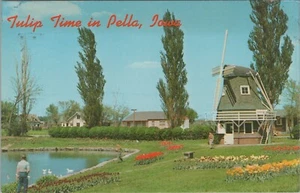 Vintage Tulip Time Pella Iowa windmill lake postcard C327 - Picture 1 of 2