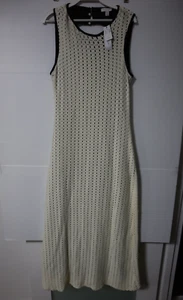 New With Tag - Topshop off white black lined knit long dress size UK L - Picture 1 of 3