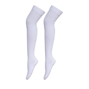 Women Extra Long Thigh High Socks Cotton Over the Knee Socks 1 Pair-White 01 - Picture 1 of 5
