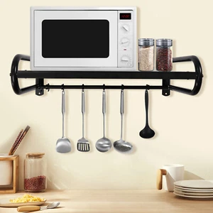 Kitchen Pan Pot Rack Wall Mounted Hanging Storage Organizer Shelf With 6 Hooks - Picture 1 of 13