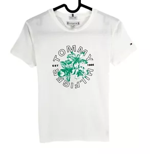 Tommy Hilfiger Mädchen Weiß Blumenmuster Grafik Rundhals T-Shirt Größe 164 CM - Bild 1 von 9