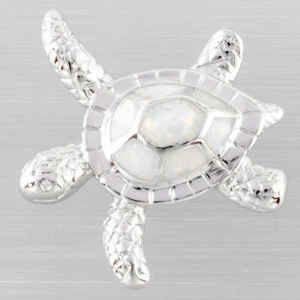 Hawksbill Sea Turtle White Fire Opal Silver Jewelry Necklace Pendant - Picture 1 of 6
