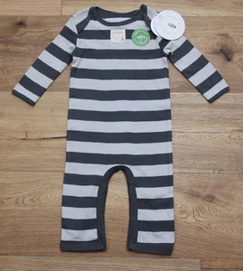 Burt's Bees Baby Boy Coverall ~ Organic Cotton ~ Light & Dark Gray Stripes ~3-6M - Picture 1 of 1