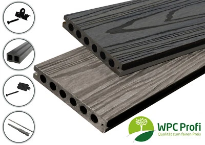 SONDERPREIS WPC coextrudierte Terrassendielen Komplettset Grau Schwarz 2200mm - Bild 1 von 4