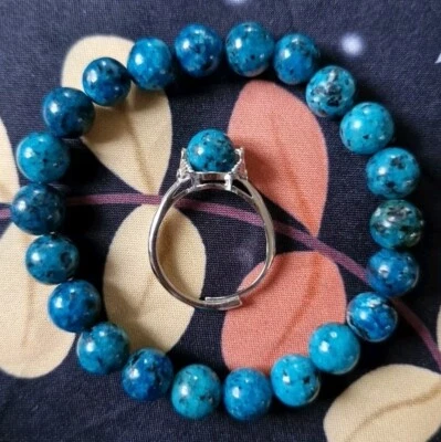 Healing Blue African Turquoise Crystal 8mm Bead Bracelet & Free Anxiety Ring! - Image 1 of 4