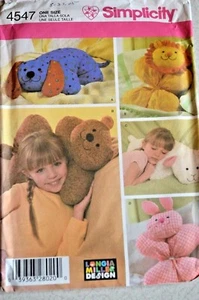 Simplicity Crafts Pattern #4547 Animal Pillow Lion Bunny Lamb Dog Longia Miller - Picture 1 of 5