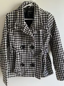 Guess + Jeans Houndstooth Belted Jacket, Coat, Wool Blend, Lined, Size Small - Picture 1 of 7