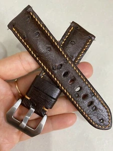 22mm Padded Brown Genuine OSTRICH Leg LEATHER SKIN WATCH STRAP BAND - Picture 1 of 4