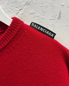 BALENCIAGA RED CASHMERE SHOULDER LOGO TAB OVERSIZED SWEATER sz L - Picture 1 of 8