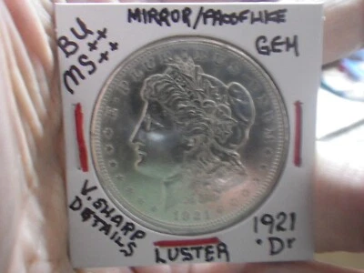 1921"D" MORGAN SILVER $- BU / MS++++GEM CONDITION & DETAILED-LUSTROUS-EYE APPEAL - Image 1 of 4
