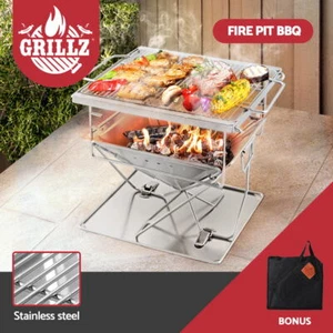 Grillz Fire Pit BBQ Grill Smoker Camping Outdoor Portable Stainless Steel Stove - Picture 1 of 11