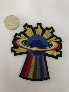 Planet Rainbow Golden Rays Sew On Patch Appliqué 10 cm x 11 cm - Picture 1 of 5