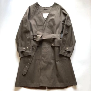 Mackintosh gummibeschichteter langer Mantel kragenlos grau beige Größe S gebraucht - Bild 1 von 14