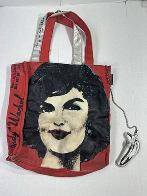 Andy Warhol Foundation Jackie O Tote Bag Canvas Red Silver Handles Banana Charm - Image 1 of 4
