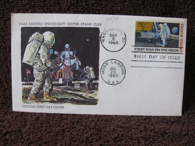 FIRST DAY COVER, FIRST MAN ON THE MOON, NASA MANNED SPACECRAFT CENTER STAMP CLUB - Image 1 of 4