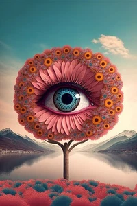 Leinwandbild Rosa Blau Abstrakt Auge Baum Wandbild Poster Druck - Bild 1 von 22