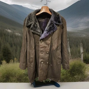 (BR1) --- Vintage 70er Jahre Fell gefütterte Herren zweireihige schwarze Wolljacke - Bild 1 von 9