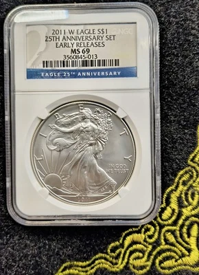 2011 W NGC MS69 SILVER AMERICAN EAGLE 25TH ANNIVERSARY SET EARLY RELEASE - Image 1 of 4