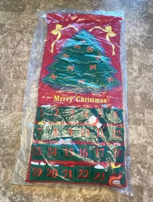 Vintage Merry Christmas Tree Advent Calendar 14" X 30" Pockets Of Learning NEW - Image 1 of 4