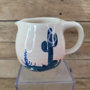 Vintage Hand Painted Desert Scene Creamer Pitcher Southwest Cactus Pottery 4” - Picture 1 of 5
