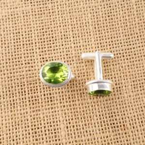 Gemelli in argento sterling 925 con pietre preziose peridoto verde naturale 0,59" - Foto 1 di 3