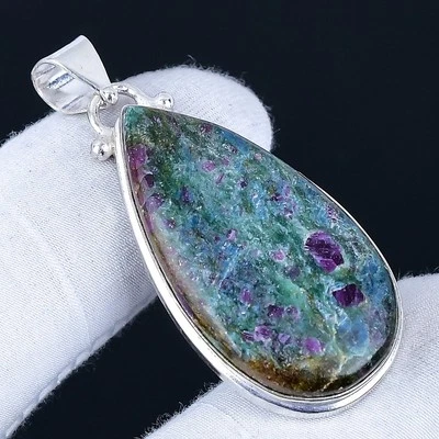 Ruby Fuchsite 925 Silver Plated Handmade Pendant of 1.88" - Image 1 of 3