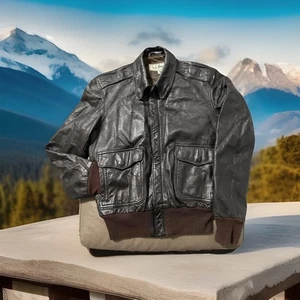 LL Bean A-2 Leather Flight Jacket 38 Brown Goatskin Bomber Talon Zipper USA MADE - Picture 1 of 21