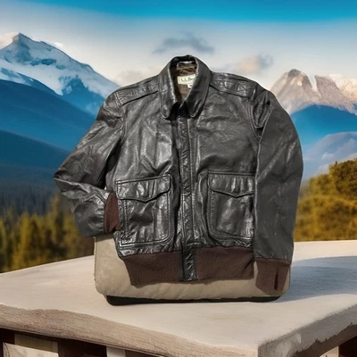 Chaqueta de Vuelo de Cuero LL Bean A-2 38 Marrón Piel de Cabra Bombardero Garra Cremallera HECHA EN EE. UU. Foto 1 de 4