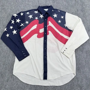 Camisa Wrangler Hombres 17.5 36 XL Colas Xlargas Bandera Americana Oeste Abotonada *DEFECTOS - Imagen 1 de 18