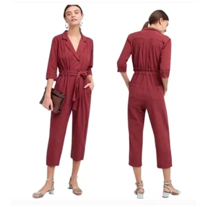 Amadi Anthro Trench Faux Wickel Cropped Overall Kragen Weinrot MP Medium Petite - Bild 1 von 11