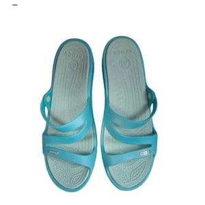 Crocs Patricia Women's Size 10 Blue Triple Strap Wedge Slip On Sandals Comfort - Picture 1 of 8