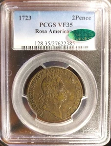 CAC Stickered 1723 Rosa Americana 2 Pence VF 35 PCGS Straight Grade George I - Picture 1 of 4