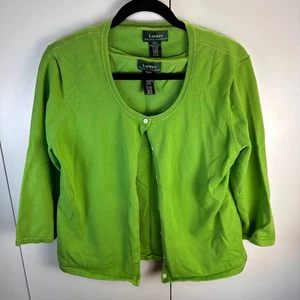 Ralph Lauren Green Cotton Blend Cardigan Set Button Front 3/4 Sleeve Women L - Picture 1 of 7