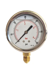 Manómetro hidráulico relleno de glicerina 63 mm1/4 BSP inferior 0/60 PSI/bar 1,6 % - Imagen 1 de 3