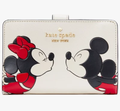 Kate Spade Disney Minnie Mouse Medium Compact Bifold Wallet Ivory White KG656 - Photo 1/4