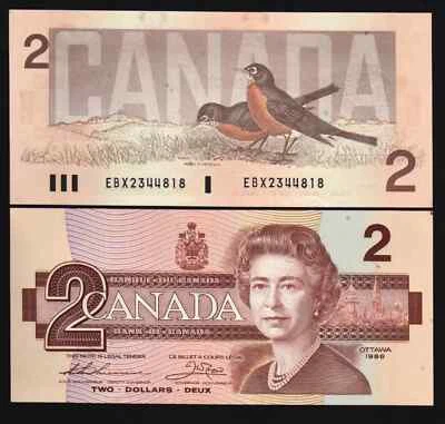 Canada 2 DOLLARS P-94 1986 Queen QE II *EBX* REPLACEMENT Thiessen Crowe UNC NOTE - Image 1 of 4