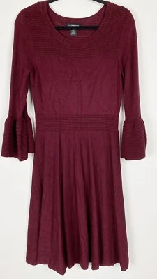 Liz Claiborne Burgundy Bell Sleeve Sweater Dress Womens Size L - Image 1 of 4