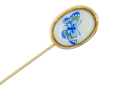 DE COLECCIÓN LENOX ORO 14K RELLENO PINTADO A MANO MARIPOSA PORCELANA SOMBRERO PALO PIN Foto 1 de 4