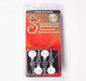 Grover 123C Geared Banjo Pegs, Set of 4 Chrome, Round Pearloid buttons - Picture 1 of 3
