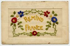 Embroidered WWI Remind France Vintage Postcard 