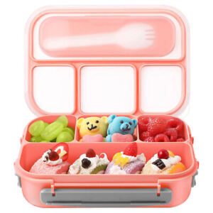 1.3L Bento Lunch Box Food Bento Storage w/ 4 Compartment Fork For Adults Kids US