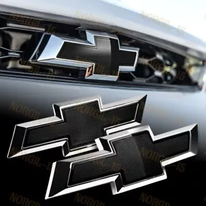 For 2014-2018 Chevy Chevrolet Impala Front Grille +Rear Bowtie Emblem Set Black - Picture 1 of 1